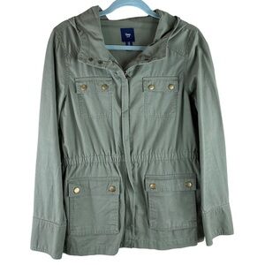 GAP Women’s Military Style Full Zip Utility Hooded Jacket in Army Green Size M
